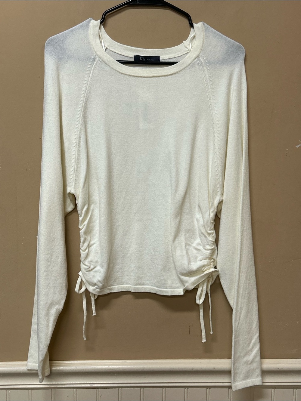 KLD Ruched Sides Sweater Ivory Size M NWT